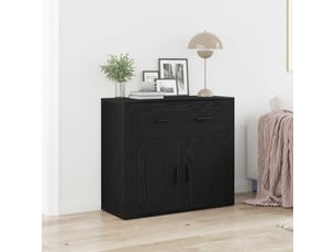 Buffet - bahut - meuble de rangement chêne noir 80 x 33 x 70 cm bois d'ingénierie