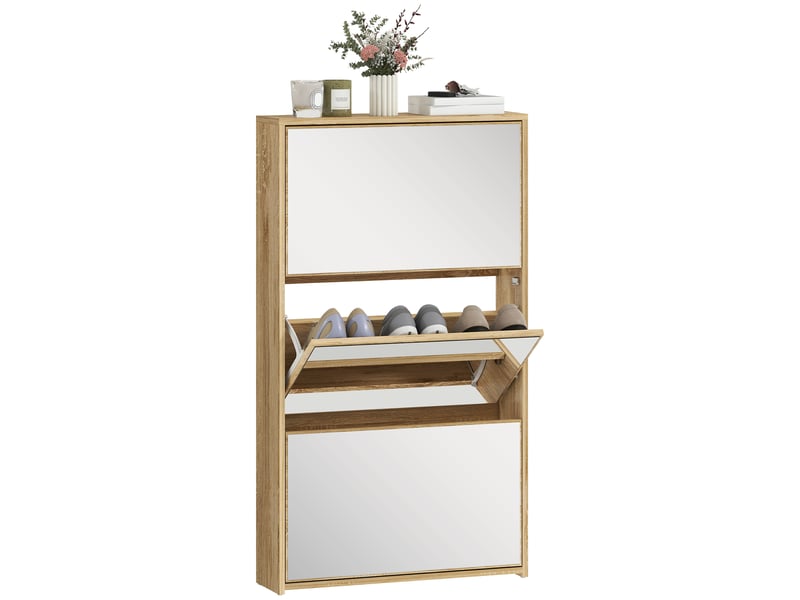  Meuble à chaussures 3 tiroirs à miroirs pour 9 paires coloris naturel 65x17x114,5 cm  - Conforama A