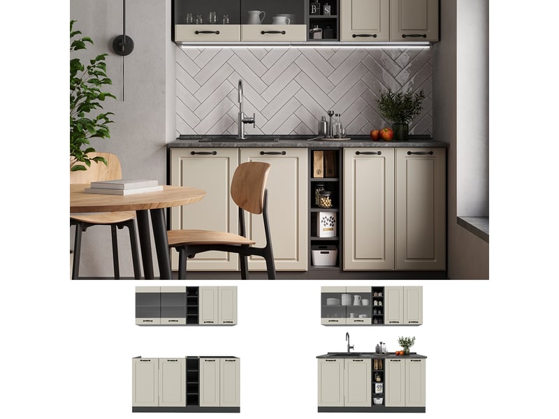 Vicco cuisine, sable campagneanthracite, 160cm sans plan de travail - Conforama D