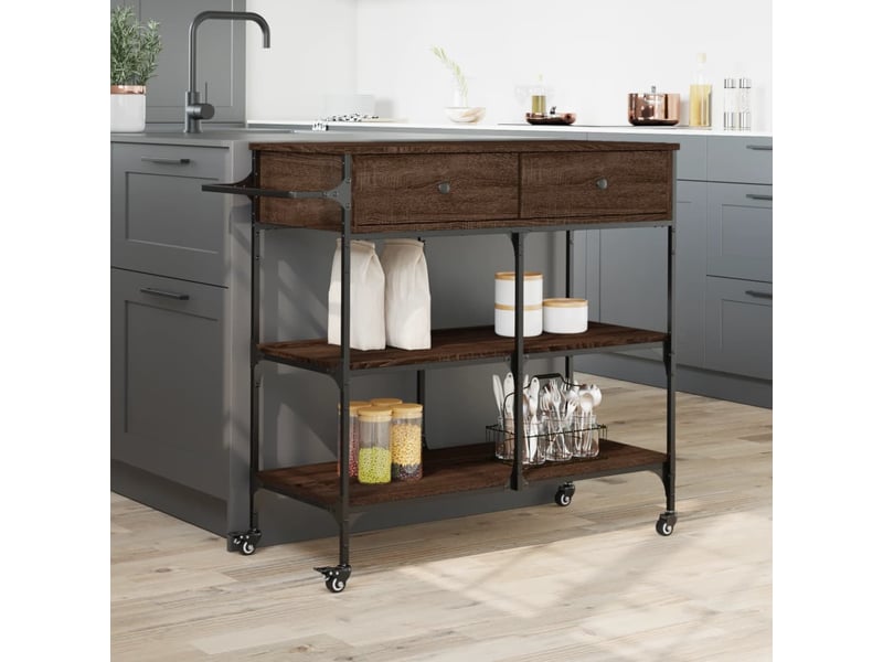 Desserte de cuisine, chariot de rangement chêne marron 105x42x95 cm bois d'ingénierie - Conforama D