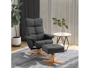 Fauteuil relax inclinable 80x86x99 cm – noir – rotation 360° avec repose-pieds de rangement, pu et bois