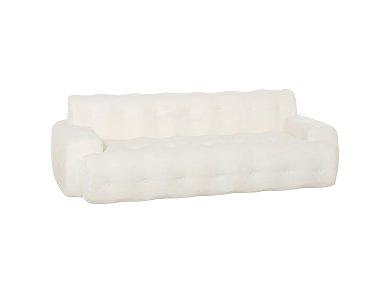 Canapé 3 places design arrondi effet capitonné tissu chenille crème - Conforama A