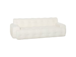 Canapé 3 places design arrondi effet capitonné tissu chenille crème
