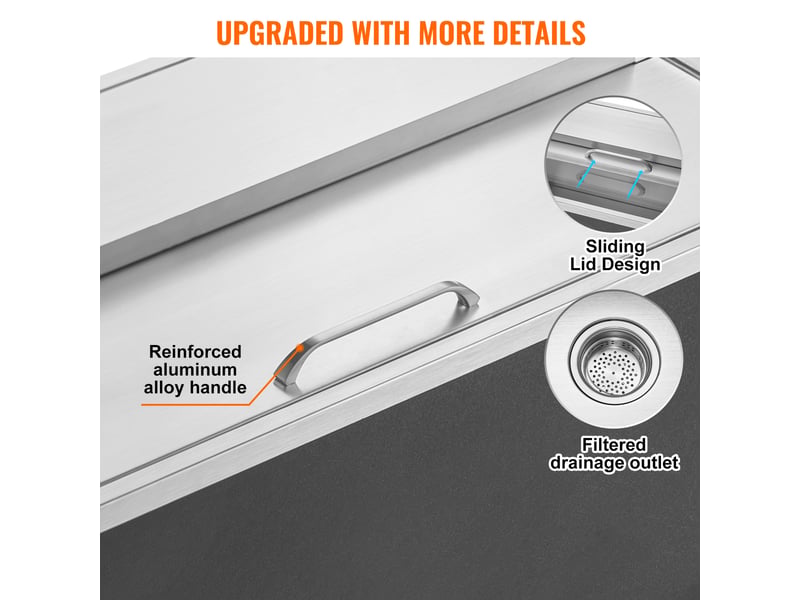 Vevor bac a glace encastrable 95,66 l 913x456x358 mm, boite isotherme pour glace en inox, avec couvercle coulissant, conservateur a glacons, pour boissons bieres fraiches cuisine exterieure bar - Conforama E