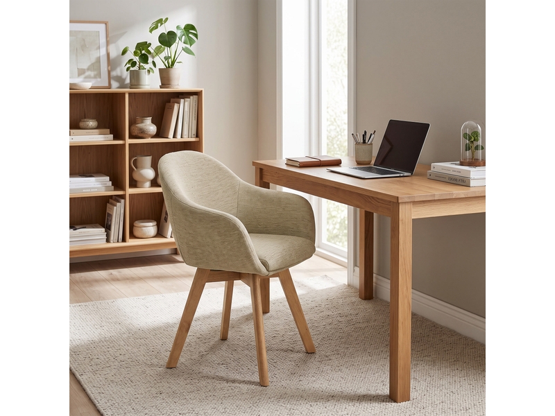  Lot de 6 chaises de salle à manger pivotantes à 360° – tissu effet lin respirant, pieds en bois massif - gris beige  - Conforama W