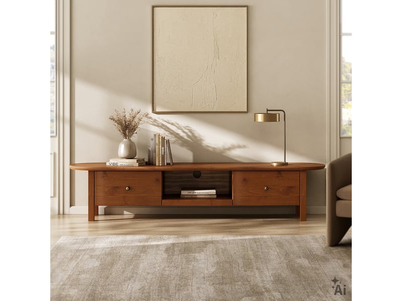  Meuble tv lakie l 180 cm 2 tiroirs en bois massif - coloris châtaignier  - Conforama B
