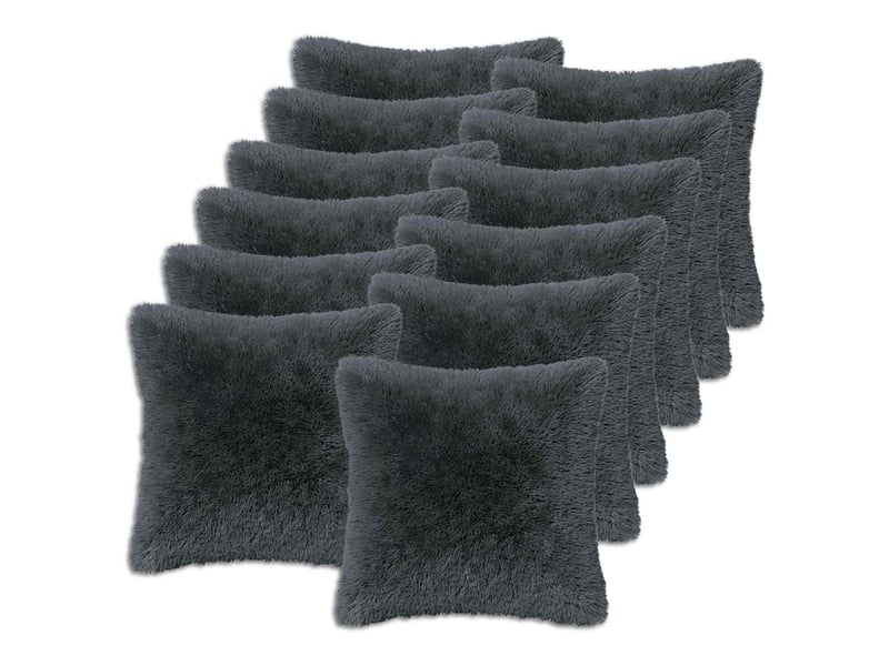 Lot de 2 coussins avec oreiller, coussins décoratifs heerlen anthracite fleece pv cf50387  - Conforama A