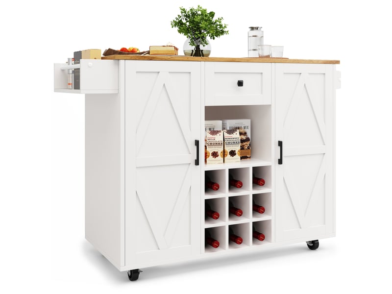 Îlot de cuisine 137,5x40-65x95,6 cm avec plateau rabattable et grand rangement, roulettes, pour cuisine, en mdf, blanc - Conforama A