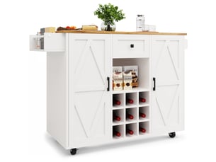 Îlot de cuisine 137,5x40-65x95,6 cm avec plateau rabattable et grand rangement, roulettes, pour cuisine, en mdf, blanc