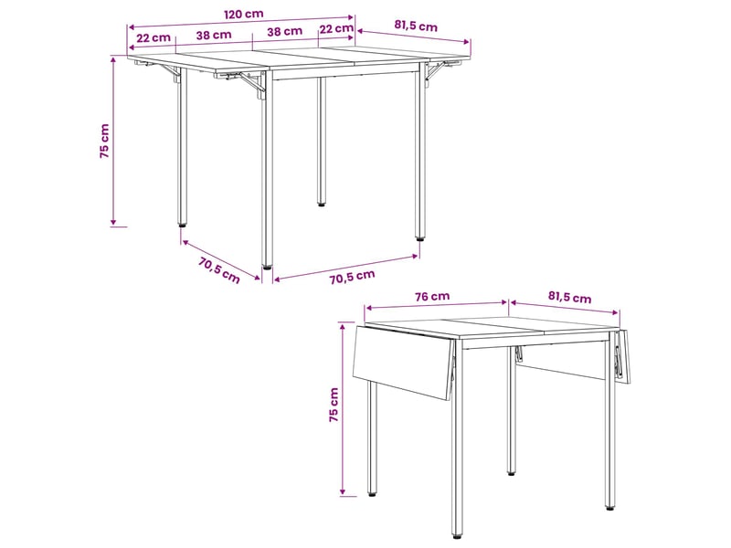 Vidaxl table à manger extensible 120 x 81,5 x 75 cm bois d'ingénierie - Conforama C