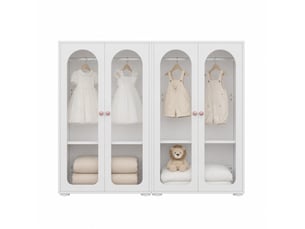 Lot de 2 armoires enfant 160x50x120 cm, portes arrondies, rangements réglables, mdf acrylique blanc