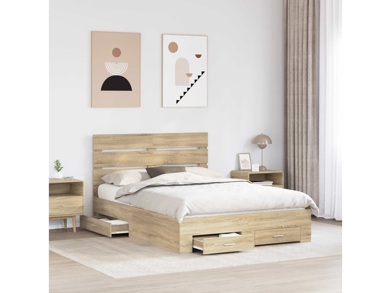  Lit double- lit adulte -  cadre de lit chêne sonoma 150 x 200 cm bois d'ingénierie  - Conforama B