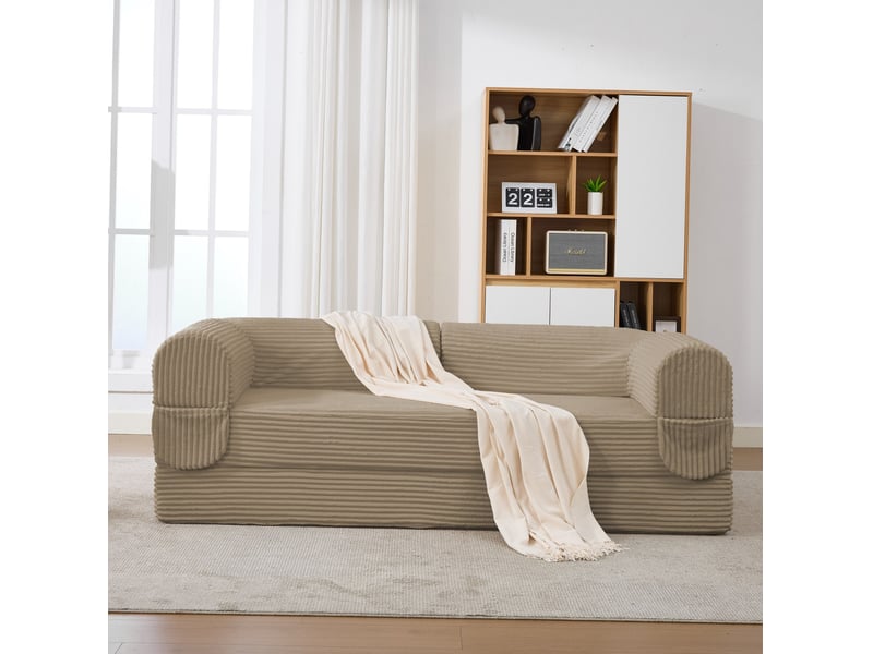  Canapé convertible 190x78x65cm 2 places, fonction 2-en-1, format compact, pour salon, revêtement polyuréthane, marron  - Conforama E