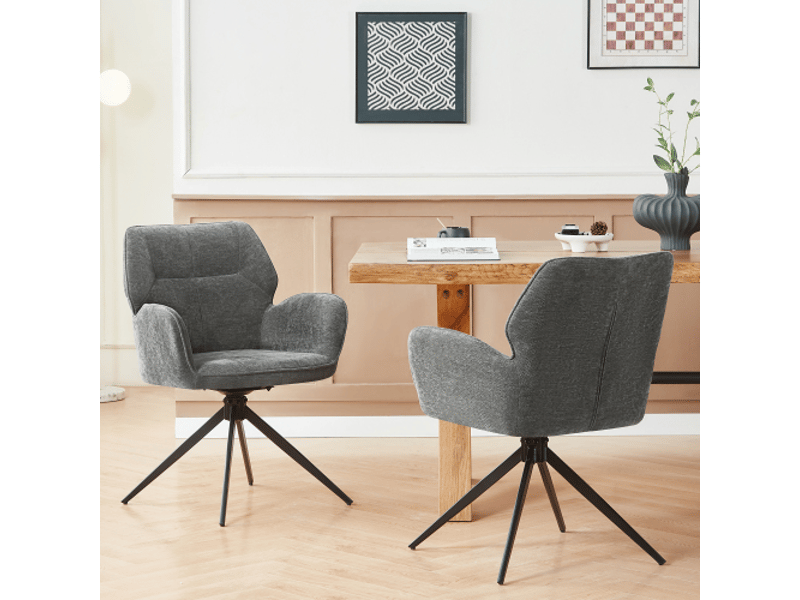  Chaises pivotantes pour salle à manger lot de 2, fauteuil en tissu côtelé gris foncé avec pieds métal, moderne et confortable  - Conforama D