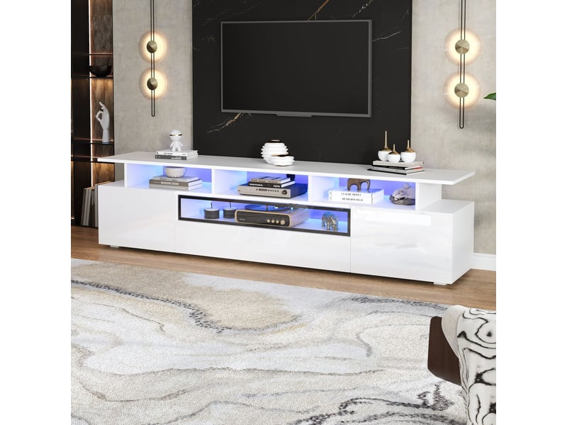  Meuble tv 180x40x50, design contemporain brillant avec rangement intégré meuble tv avec rangement  - Conforama B