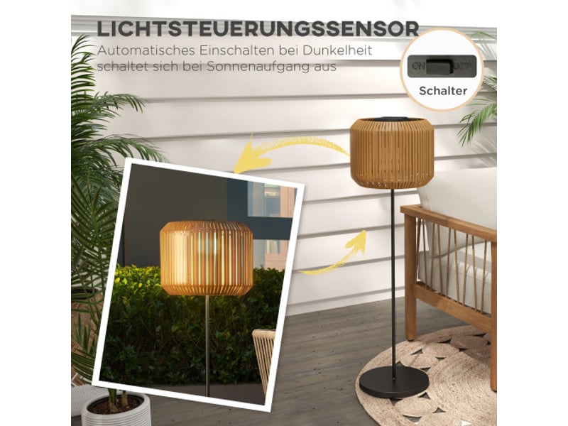  Lampe solaire en rotin et acier, led blanc chaud, étanche, capteur lumineux, pour jardin et allée  - Conforama B