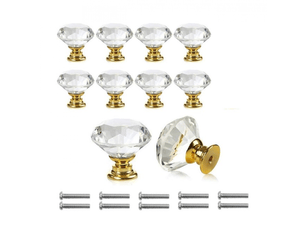 Pièces de poignée de porte à trou unique en cristal de diamant transparent, décoration pour armoire, tiroir, meubles, avec les vis