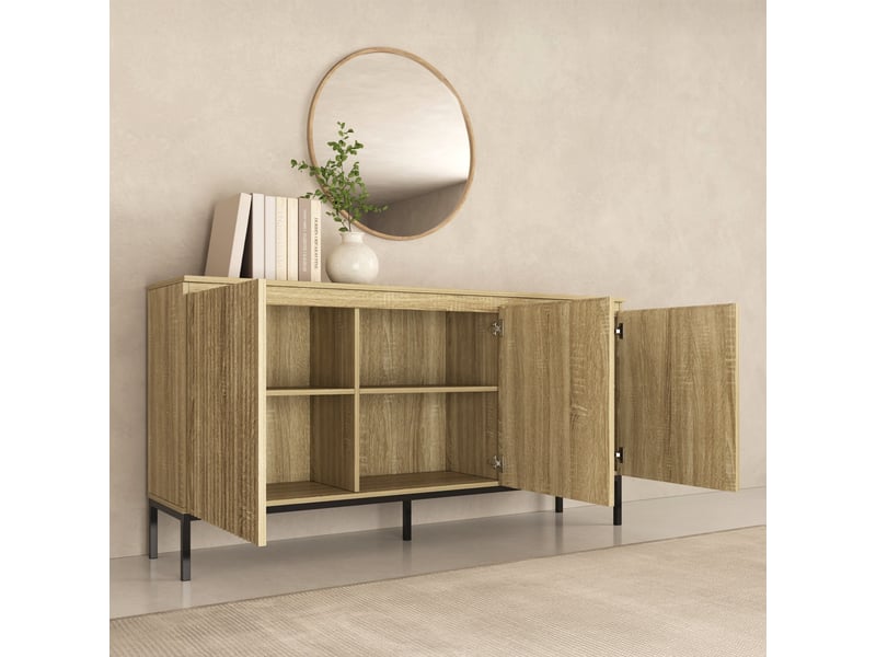  Buffet de salon bas 3 portes cannelé | meuble de rangement à rainures | console d'entrée | 150x35x77cm | modèle logan | sonoma Logan - Conforama D