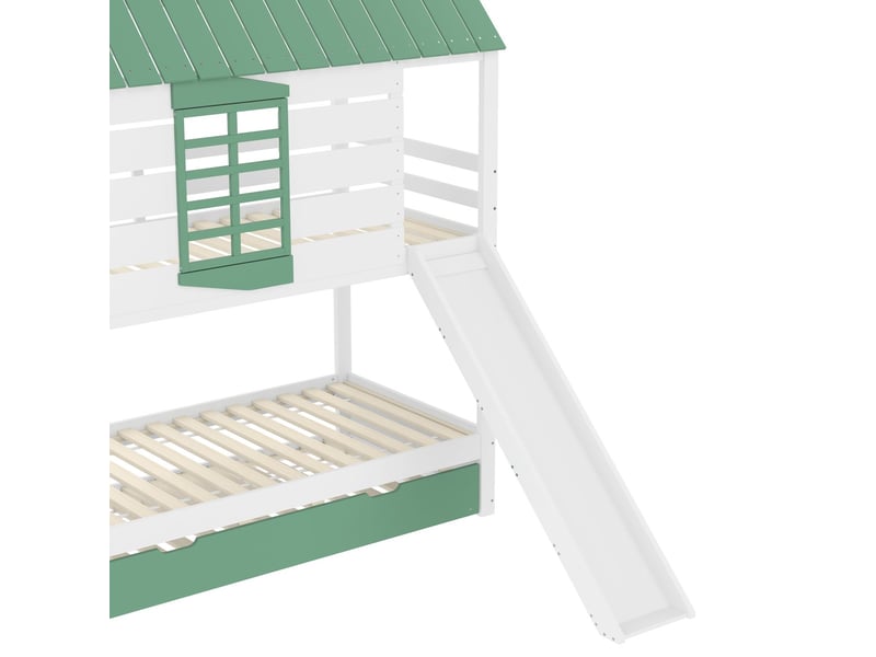  Lit superposé enfant 90x200, sécurité renforcée lit cabane, toboggan, lit gigogne  - Conforama D