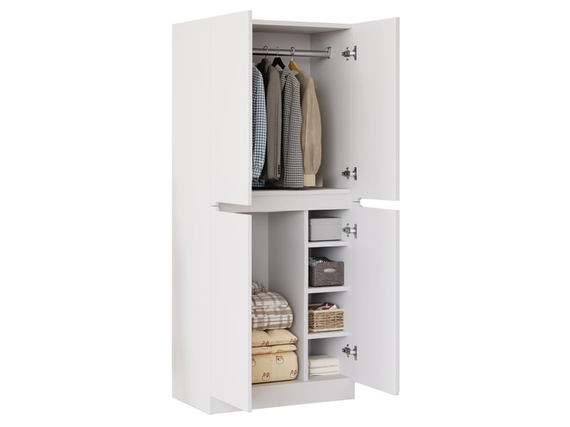  Armoire 70 × 40 × 170 cm à double porte avec petit compartiment, finition blanche pour chambre  - Conforama A