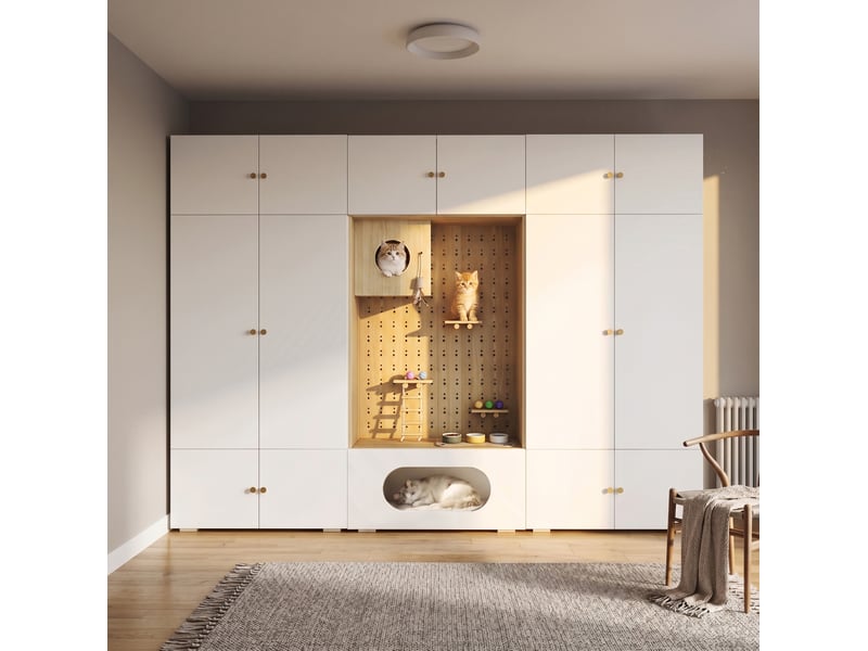 Armoire dressing 3-en-1 270 x 50 x 200 cm, 1 tringle, espace pour félins blanc bois - Conforama B