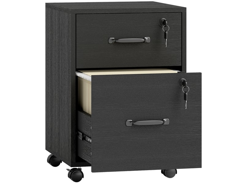  Caisson bureau mobile à 2 tiroirs, meuble rangement bureau sur roulettes pour documents suspendus format lettre, noir  - Conforama B