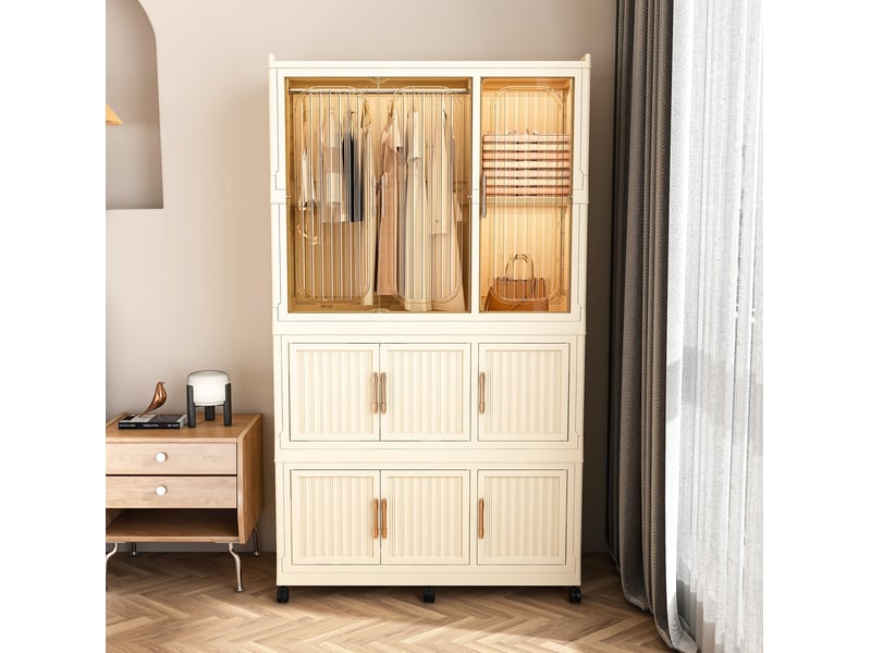  Armoire modenvie modulable pliable 9 portes magnétiques 92 x 45 x 158 cm en polypropylène blanc crème  - Conforama E