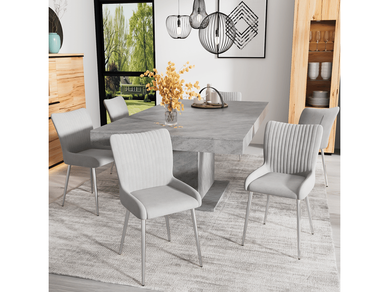  Chaises de salle à manger lot de 6 avec soutien lombaire  - pieds métal argenté velours gris  - Conforama B