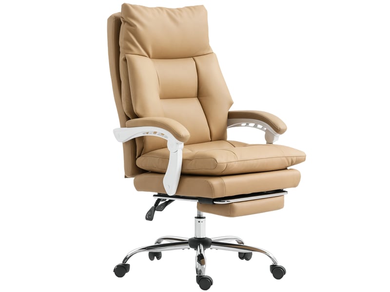  Chaise de bureau ergonomique avec soutien lombaire et repose-pieds, marron clair  - Conforama B