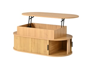 Table basse relevable 100×50×40cm, hauteur jusqu’à 55 cm, bois, plateau ovale avec rangement, table de salon hydraulique, table d’appoint, table à thé