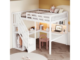 Lit mezzanine 140x200 cm <strong>MEULVA</strong> <strong></strong> coloris blanc