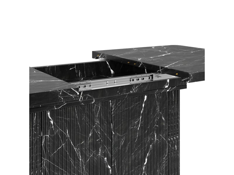  Table à manger multifonction avec rangement caché, plateau extensible, reliefs verticaux, 140-180 cm, effet marbre noir  - Conforama E