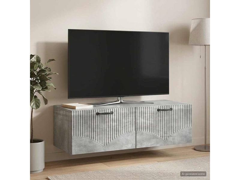  Meuble tv - banc tv - meuble de rangement mural gris béton 98 x 41 x 30 cm bois d'ingénierie  - Conforama D