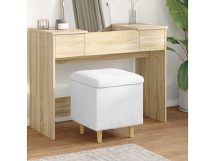 Ottoman, repose pied salon avec rangement blanc 40x40x45 cm simili cuir