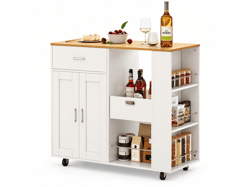  Desserte de cuisine à roulettes, îlot de cuisine mobile, buffet de cuisine, 46 x 102 x 92 cm, avec porte-serviettes, 2 portes 1 tiroir, blanc  - Conforama A