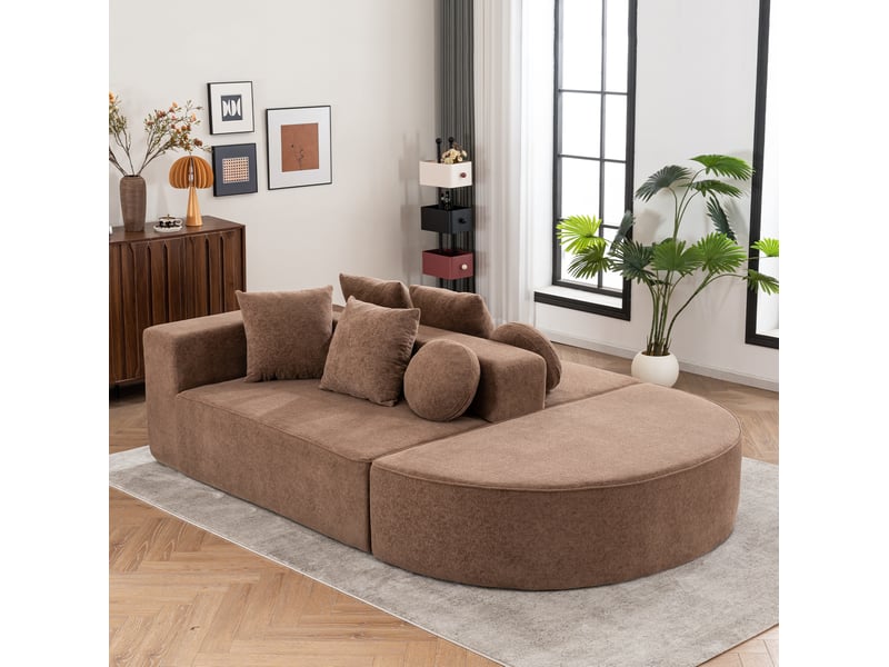  Canapé modulaire modenvie 5 places en chenille marron 263 x 171 x 66 cm  - Conforama D