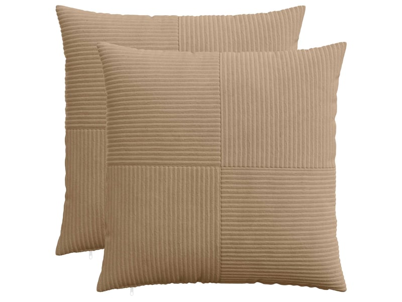 Lot de 2 housses de coussin almelo marron 65 x 65 cm velours côtelé cf49402 - Conforama B