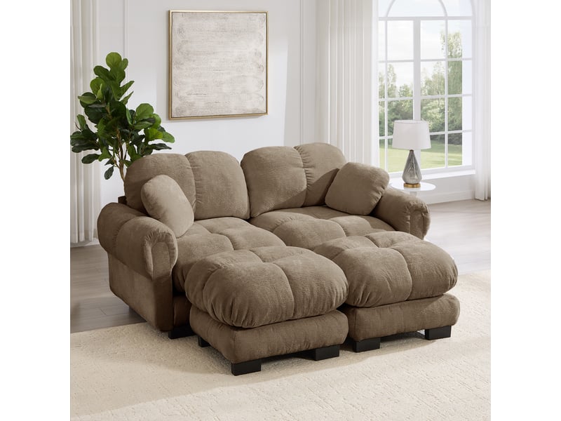  Canapé modulable, canapé 2 places, en chenille, marron, avec pouf, adapté à l'espace de vie, pour salon  - Conforama R