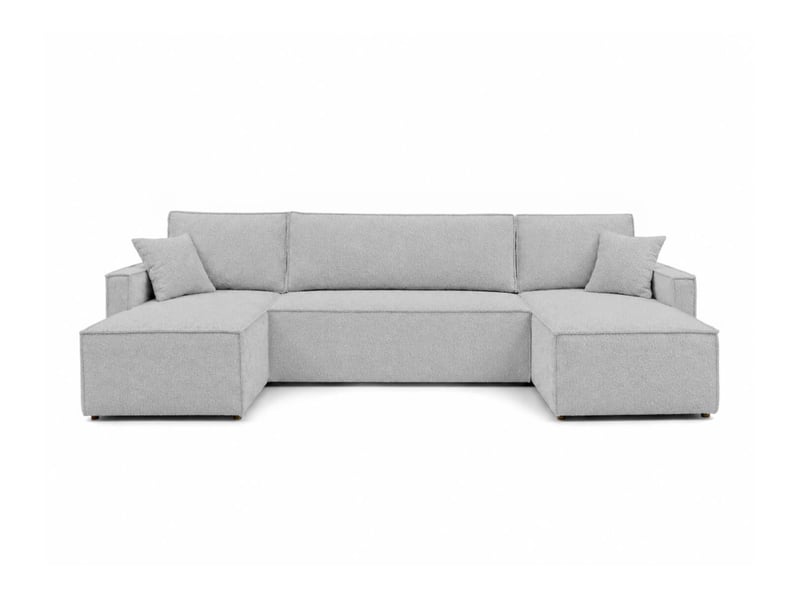 Farah - canapé d'angle panoramique convertible 6 places accoudoirs slim en tissu bouclettes généreuses  - Conforama E
