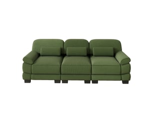 Canapé modulable 3 places en velours côtelé vert, assise profonde, coussin lombaire inclus, 265×88,5×94 cm