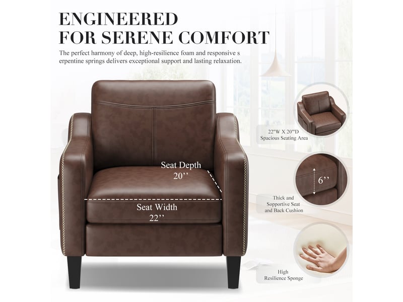  Fauteuil d’appoint moderne en pu style mid-century avec rangement latéral – confort ergonomique pour salon et bureau,marron chocolat  - Conforama E