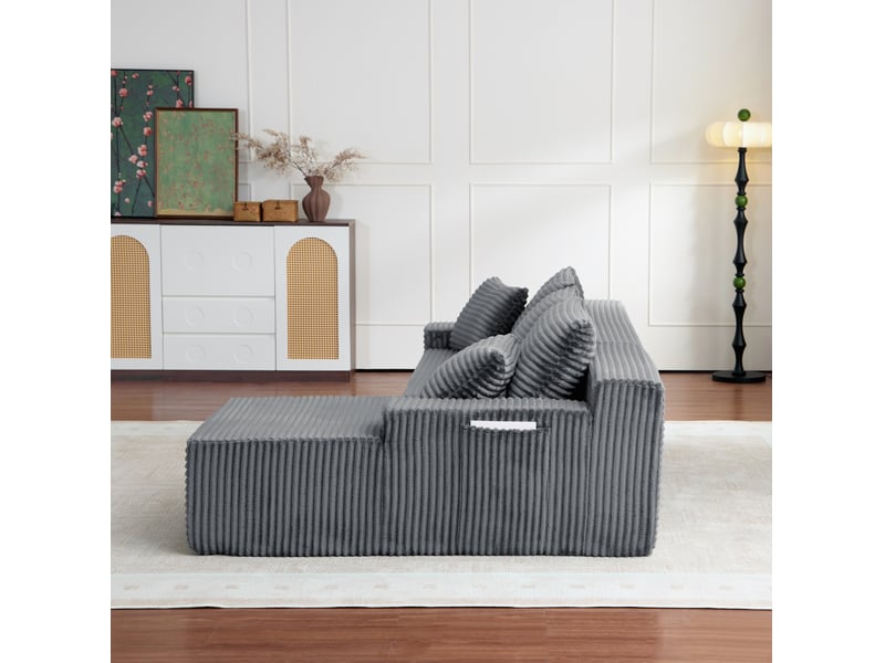  Canapé d’angle modulable droit  compressé 4 places en mousse et velours côtelé couleur gris, style moderne  - Conforama D