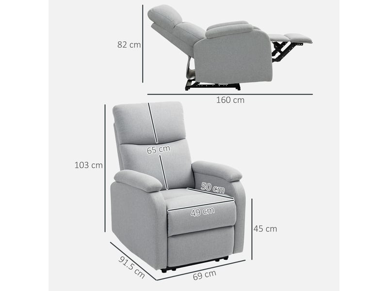  Fauteuil relax inclinable gris, repose-pieds manuel, ressorts ensachés, dossier réglable à 60°, pour salon et lecture  - Conforama C