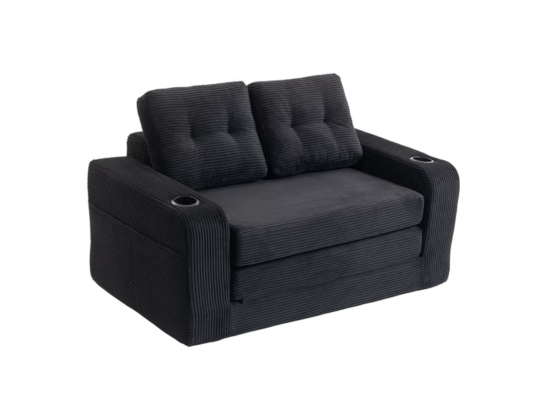  Canapé convertible 2 places en velours côtelé noir 136 cm, canapé lit compact avec assise rembourrée pour petit salon IKSETERA TRADING LTD - Conforama A