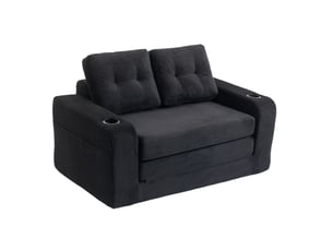 Canapé convertible 2 places en velours côtelé noir 136 cm, canapé lit compact avec assise rembourrée pour petit salon