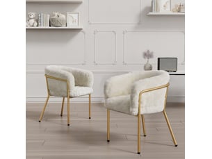 Chaise de salle à manger lot de 2 avec accoudoirs et dossier, pieds métalliques en imitation fourrure de lapin blanche