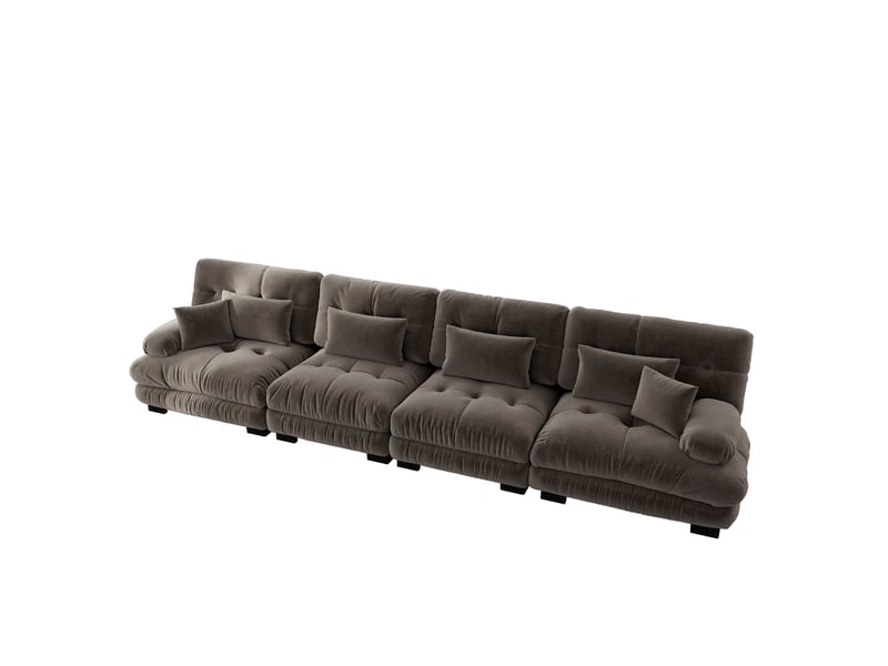  Canapé d'angle, canapé convertible, assise profonde, en chenille, marron, 4 places  - Conforama E