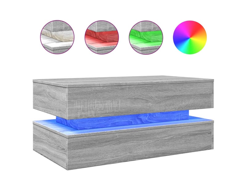  Table basse | table d'appoint salon avec lumières led gris sonoma 90x50x40 cm shl2292  - Conforama A