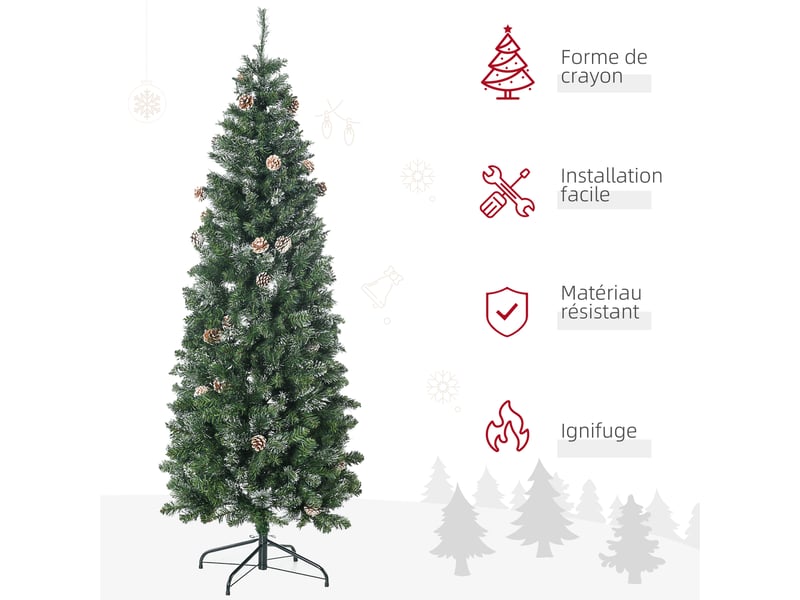  Sapin de noël artificiel avec 618 branches enneigées, support en acier, arbre de noël artificiel socle pliable en acier  - Conforama D