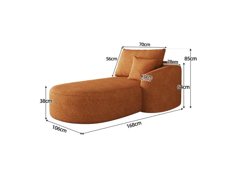  Canapé 1 place orange en tissu chenille, fauteuil lounge ergonomique avec mousse haute résilience, 168x106x85 cm  - Conforama C